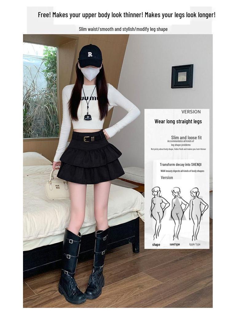 Air Layer Suede Plush High-Waisted Ruffle Short Skirt