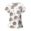 Women's Fashion Printed Short Sleeve V Neck Pattern Tops Pocket Working T-shirts