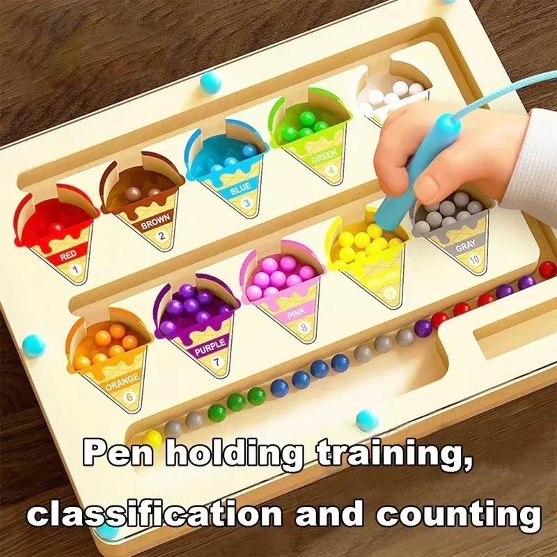Wooden Magnet Puzzles Educational Toys Early Education Puzzle Board Magnetic Maze Board Color Sorting Game Counting Toys