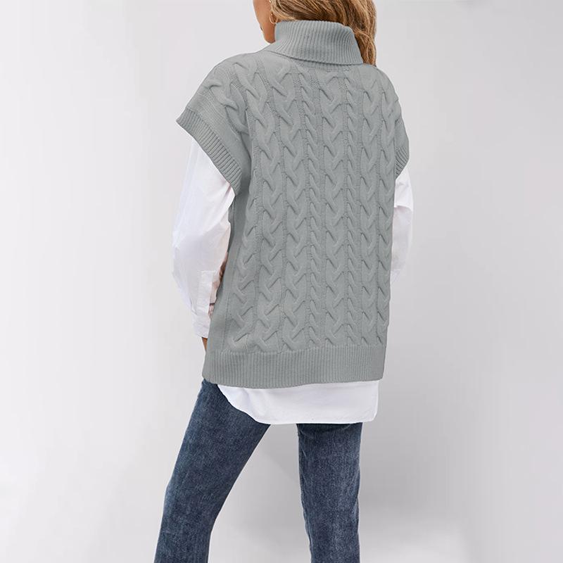 YYFS Women's Fashion Casual Fall Winter Solid Color Print Sleeveless High Neck Tops Women's Clothing Woolen Knitwear Sweaters