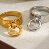 MamacitaSlay Anillo Doble Circular de Acero Inoxidable 316L Chapado en Oro de 18 Quilates Joyería Impermeable Hombres Mujeres Anillo Creativo Genial DIY Regalos