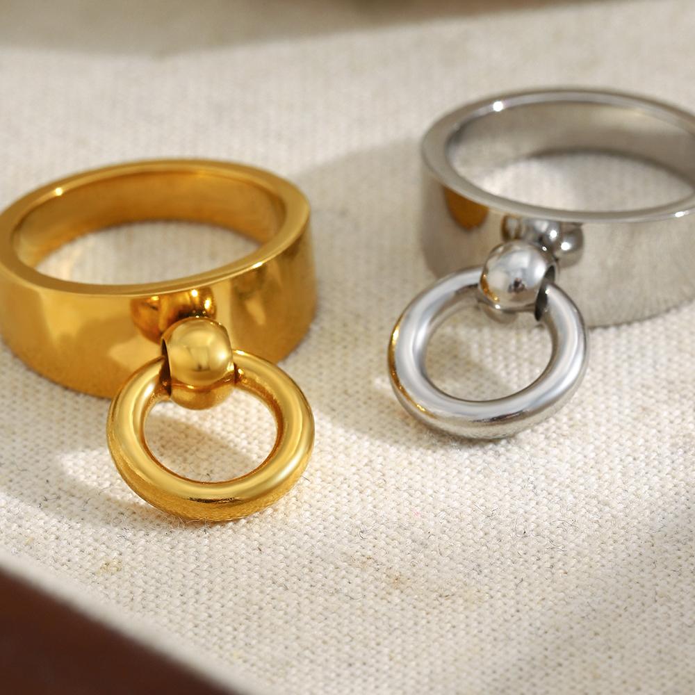 MamacitaSlay Anillo Doble Circular de Acero Inoxidable 316L Chapado en Oro de 18 Quilates Joyería Impermeable Hombres Mujeres Anillo Creativo Genial DIY Regalos