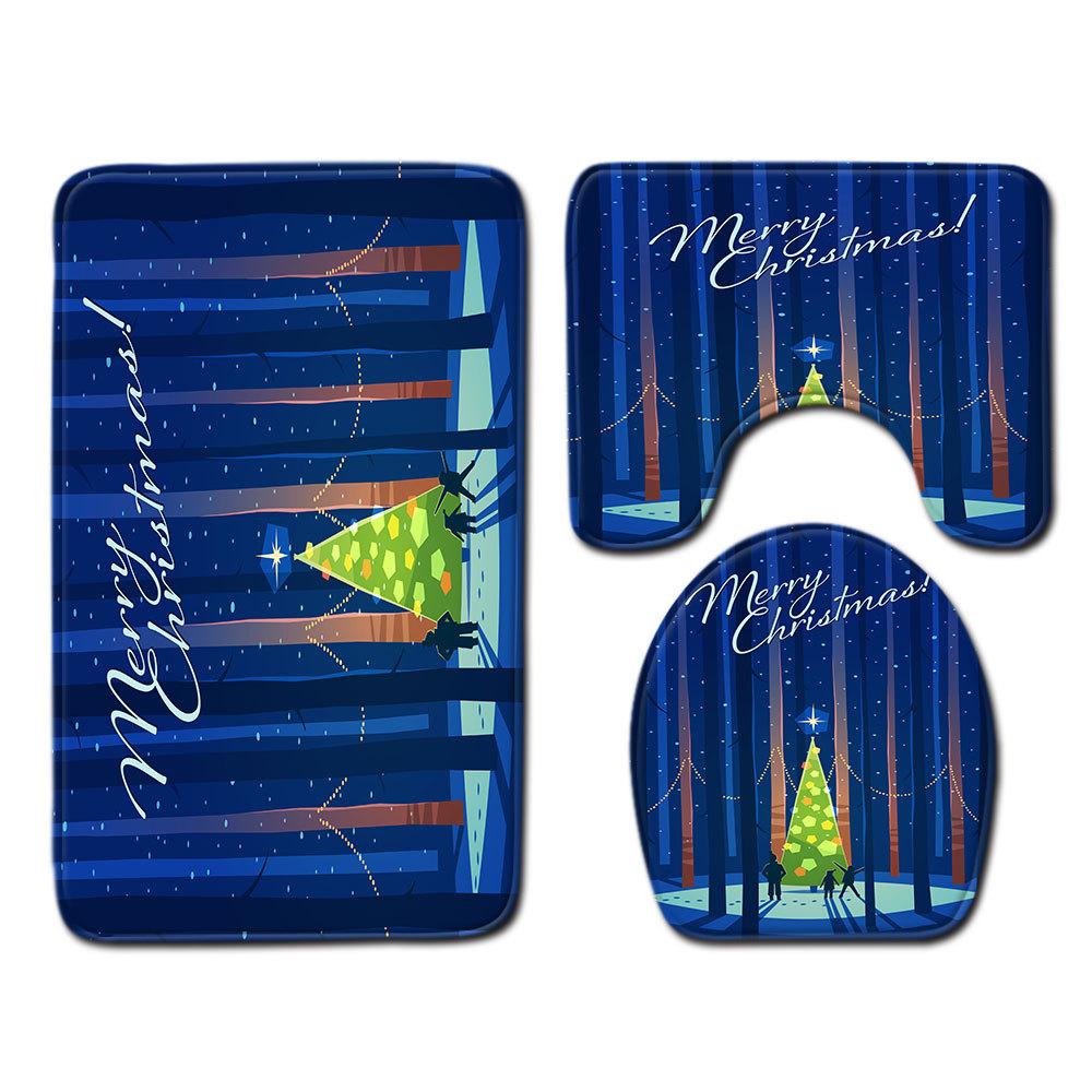 Christmas Bathroom Floor Mat Toilet Three-Piece Set