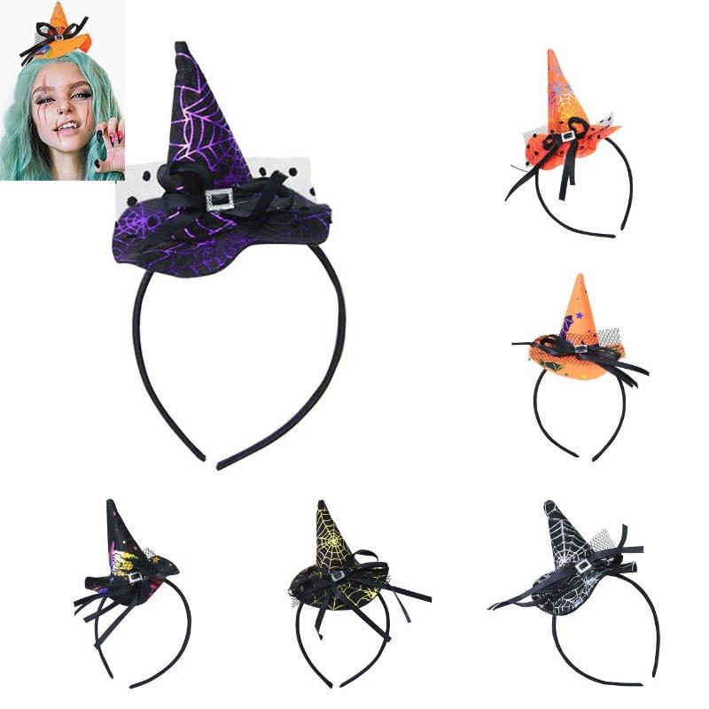 Elegant Halloween Witch Hat Headband With Spider Web Lace And Pumpkin Design