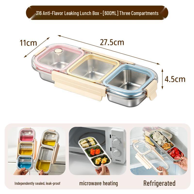 316 Stainless Steel Compartment Lunch Box - Portable, Leakproof Bento for Meal Prep, Freezer Safe