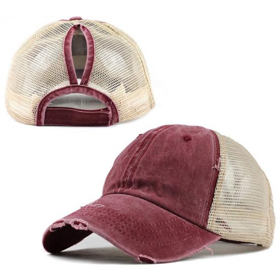 Women Ripped Anti UV Mesh Ponytail Hat Adjustable Breathable Sports Baseball Cap