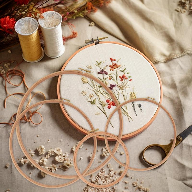 Embroidery Hoop Embroidery Frame Ring Set of 4 Wood Adjustable Sewing Hoops Frames for Art Craft and Wall Decoration