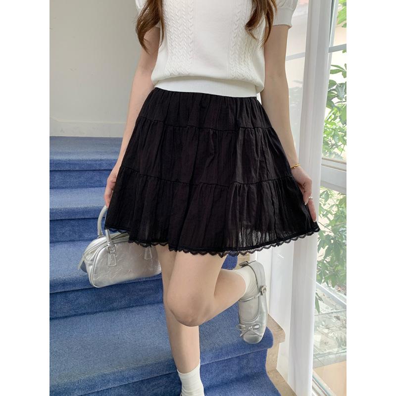 2026 Summer Plus Size Women s High-Waisted Slimming Lace Layered Skirt Large L чёрный