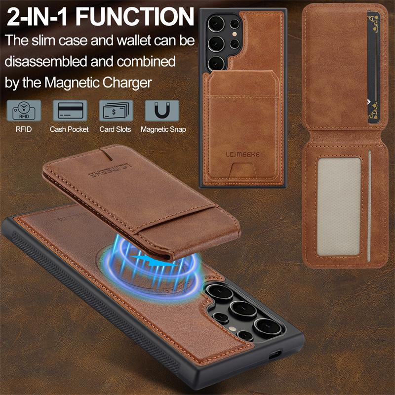 2 In 1 Magsafe Wallet Leather Phone Case For Samsung Galaxy S26 S25 S24 S23 S22 S21 Ultra Plus S20 FE Magnetic Card Holder Cover