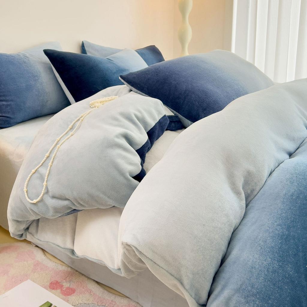 Thickened Milk Fleece Four-Piece Set Double-Sided Coral Flange Fleece Bed Sheet Quilt Cover Three-Piece Set Of Bed Hat