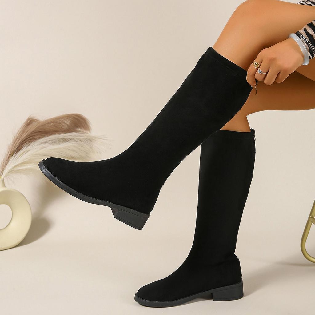 Winter Round Toe Sexy and Comfortable Suede Low Heeled Boots, Fashionable New Style, Elegant Fashion Show Knight Boots for Women