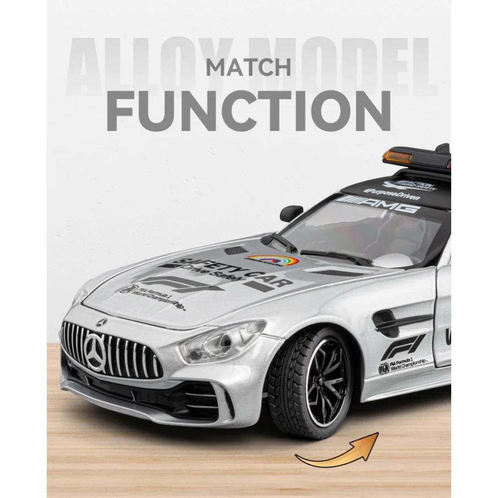 1/24 Benzs AMG GT bezpečnostní vůz, miniaturní měřítko, kovový model ze slitiny, zvuk a světlo, dětské hračky, dárky, sběratelská vozidla