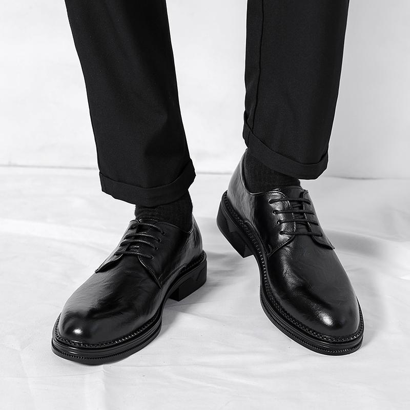 British Style Men Dress Oxford Shoes High Leather Fashion Classic Business Dress Wedding Party Lace Up Thick Soled Loafers Shoes