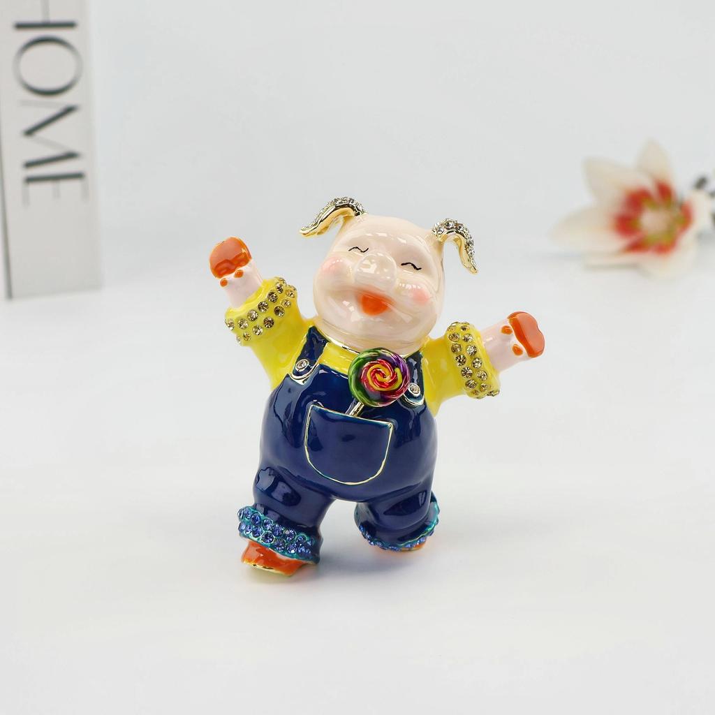 SHINNYGIFTS Traditional Gold-Plated Enamel Monkey Figurine Metal Jewelry Box with Rhinestone Lollipop Design