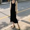 Hepburn Style Small Black Dress Women's Autumn and Winter French Retro Lantern Sleeves Medium Long High Waist and Thin Square Neck Velvet Dress