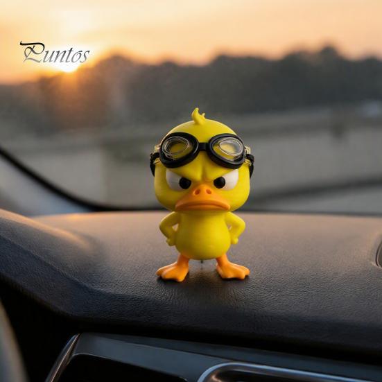 Office Desk Ornaments 3D Printed Angry Yellow Duck Figurine with Detachable Swimming Goggles, Funny Unique Shelf Decorations Statue, Desktop Ornament
