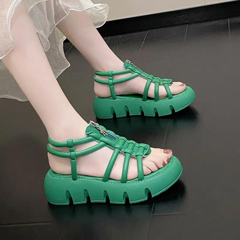 Fashion With Medium Heels Outdoor Sandals for Women Vintage Cheap Liquidation 2025 Luxury Original Korea Summer Woman Shoes Wholesale