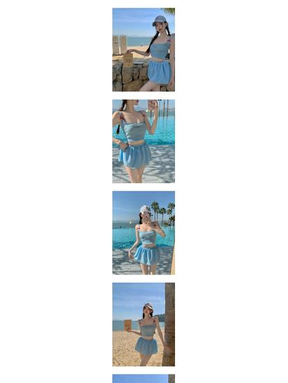 Korean Style Sexy Summer Three-Piece Swimsuit Outfit with Lace Camisole for Women (2026)