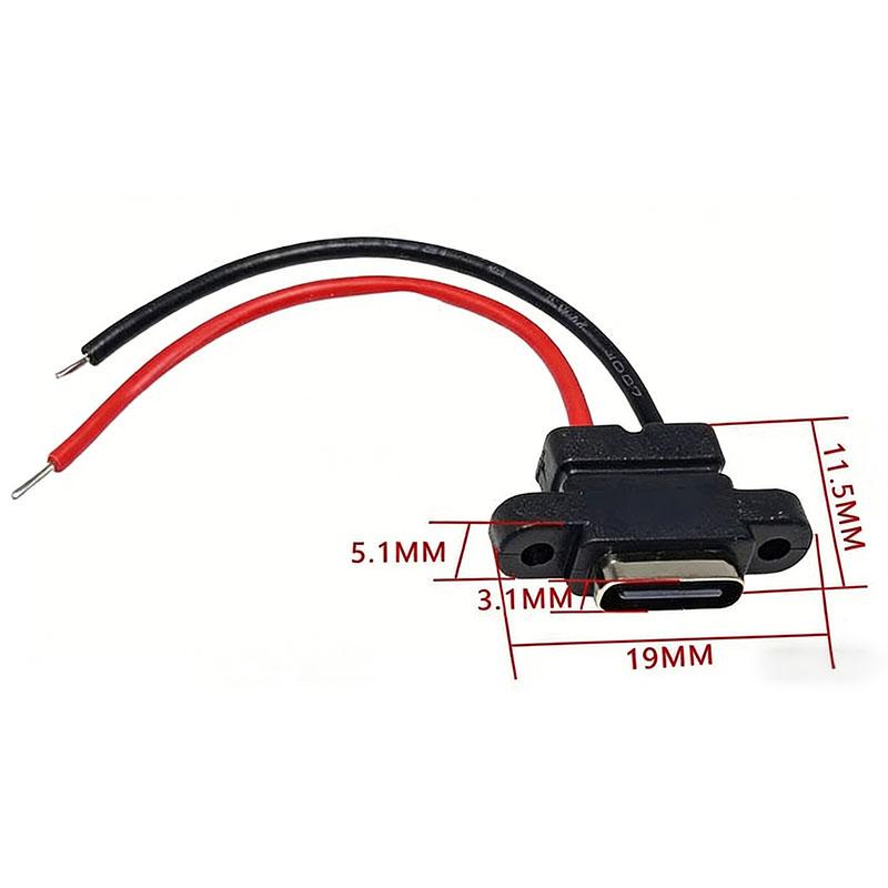 1-10PCS Type C 2 Pin Waterproof Female USB C Socket Port With Screw Hole Fast Charge Charging Interface USB Connector with cable