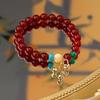 Geometric Red Agate Gold-Plated Chalcedony Bracelet Women Men Minimalist Modern Chinese Style Jewelry