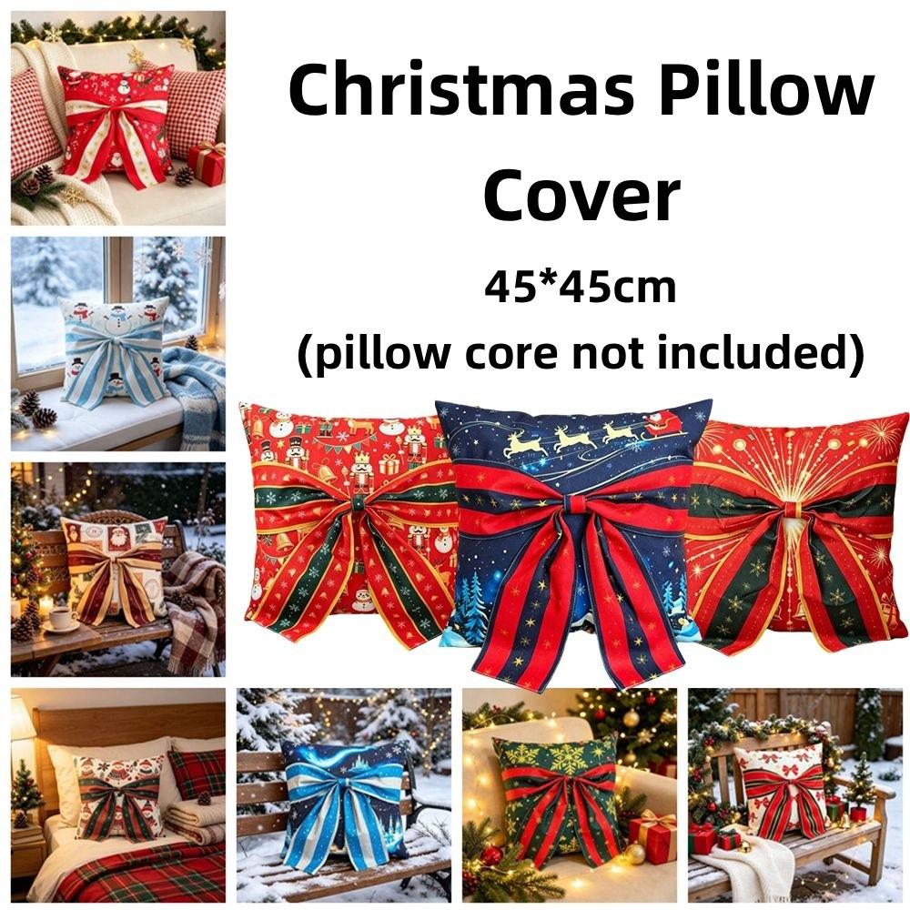 Snowflake Christmas Pillow Cover Bow Design Snowman Pillow Cover Indoor Holiday Decoration