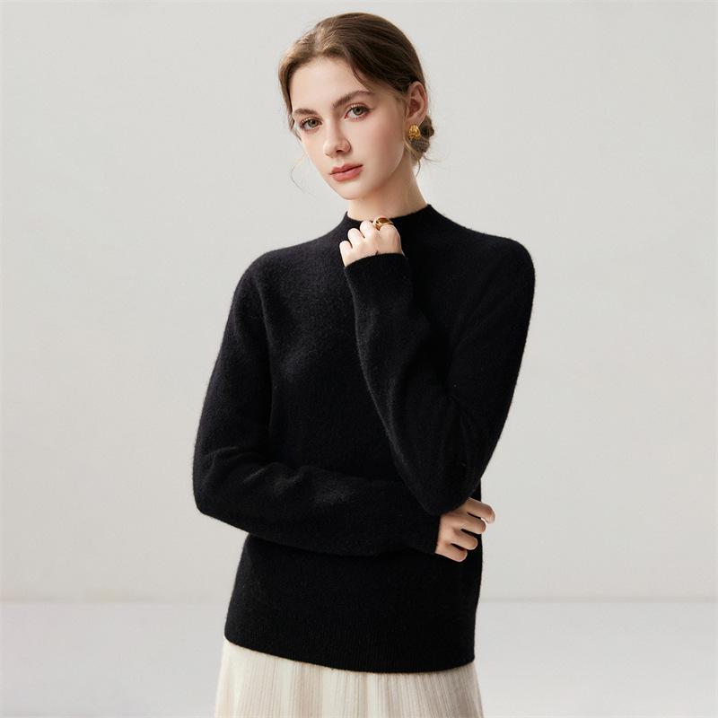 Lekasha Women's Cashmere Goat Wool Twelve-Needle Half-High Collar Sweater - Autumn/Winter Base Layer