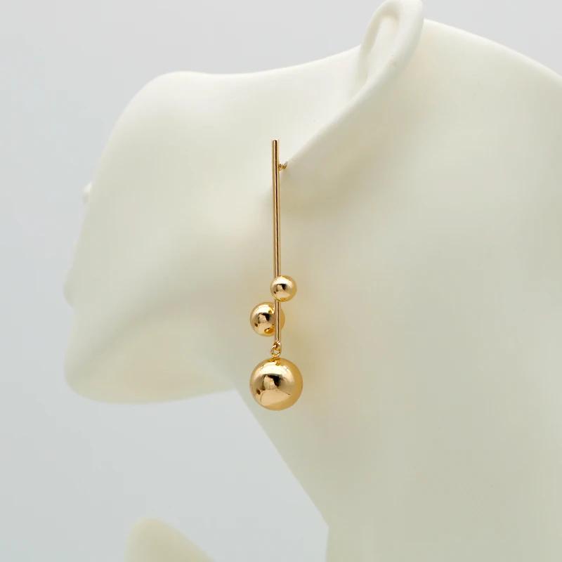Metal Ball Earrings For Women Copper Long Drop Dangle Post Studs Luxury Simple Design Fashion Zircon Basic Styles Gifts 2023334