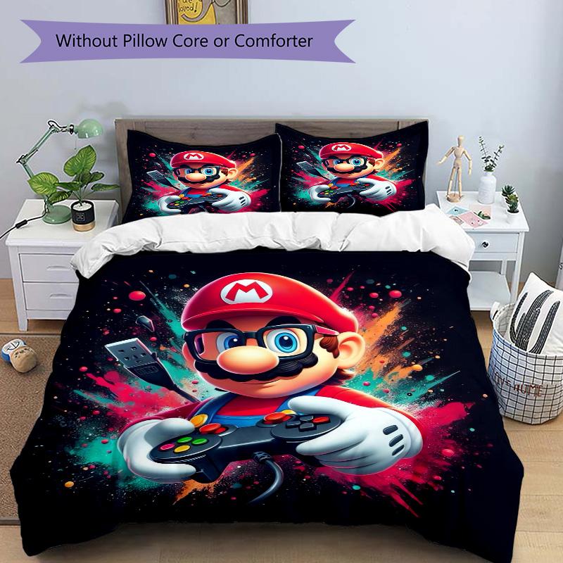 Mario Adventure Print 3Pcs Bedding Setduvet Cover With 2 Bedropillowcase Home Birthday Gift