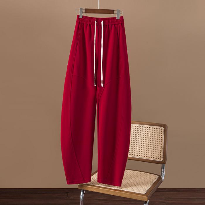 2024 Women's Korean Wide-Leg High-Waist Velvet Pants - Autumn/Winter Collection with Drawstring and Loose Fit.