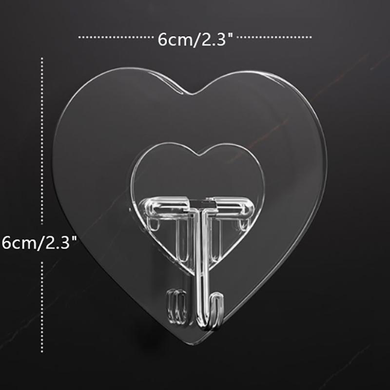 5Pcs Heart Transparent Hooks Strong Self Adhesive Key Storage Hanger Multi-Function Towel Hanging Hook For Kitchen Bathroom Stor