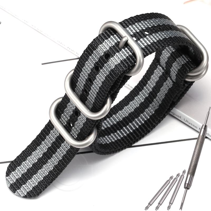 Nylon Strap 18mm 20mm 22mm 24mm Five-Ring Premium Weave Men Women Watch Band Bracelet Heavy Duty Stainless Steel Buckle