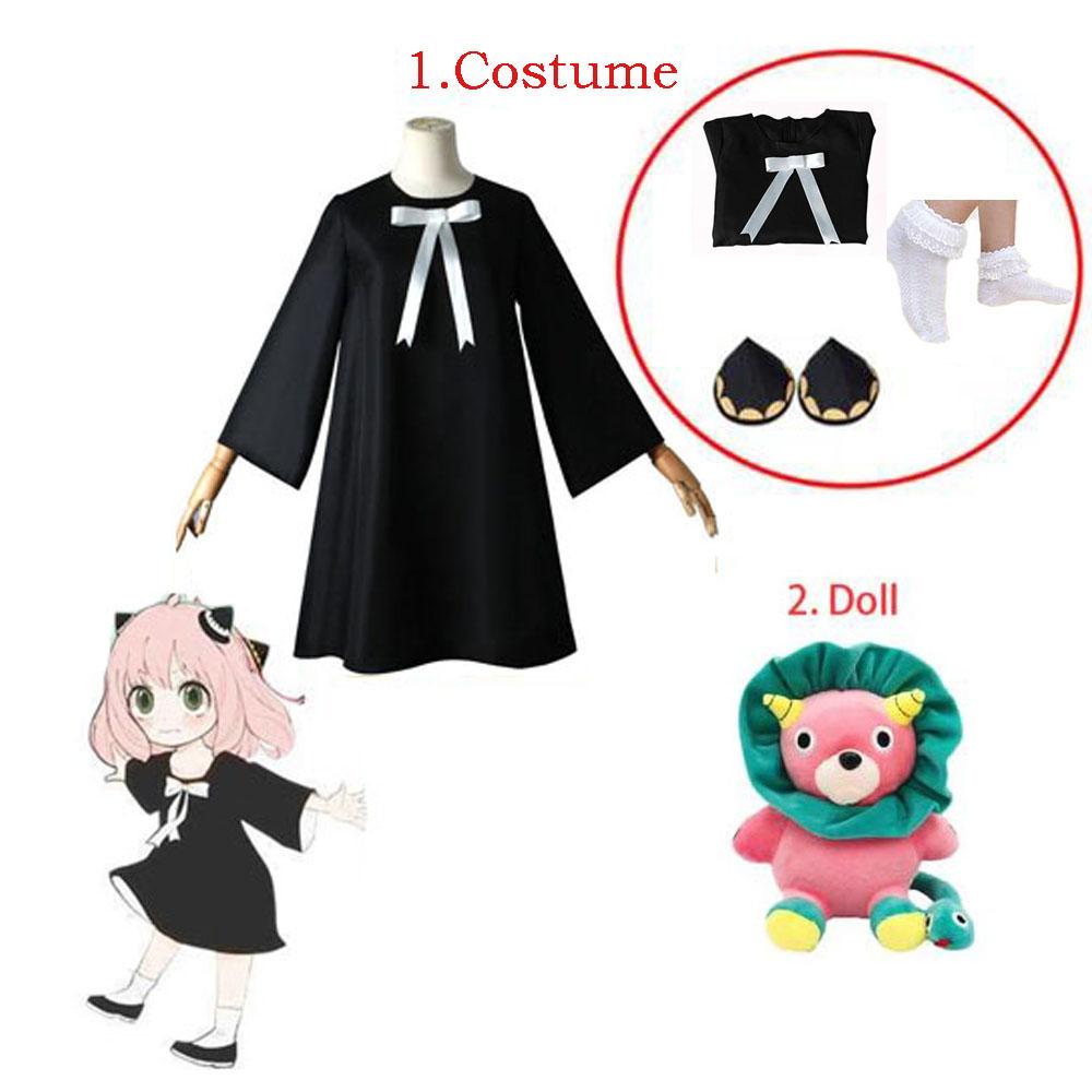 Anya Forger Cosplay Dress Anime Spy X Family Forger Anya Cosplay Wig Black Dress Socks Doll Halloween Costumes for Girls Women