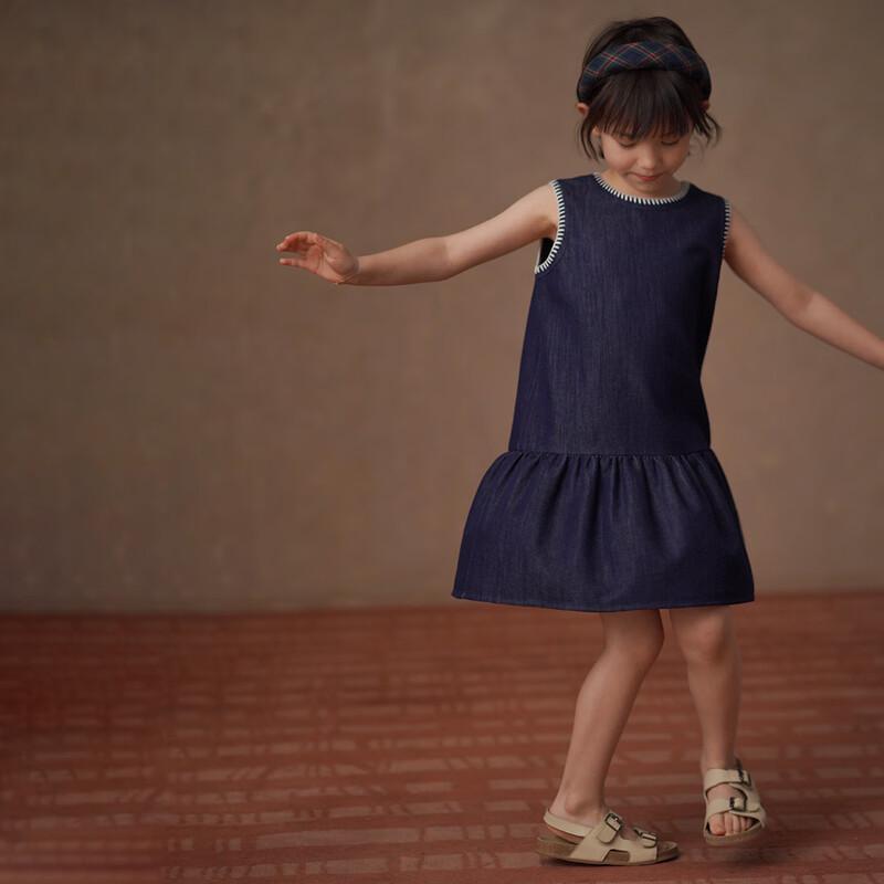 Hacikis Girls' Retro Embroidered Denim Sleeveless Dress