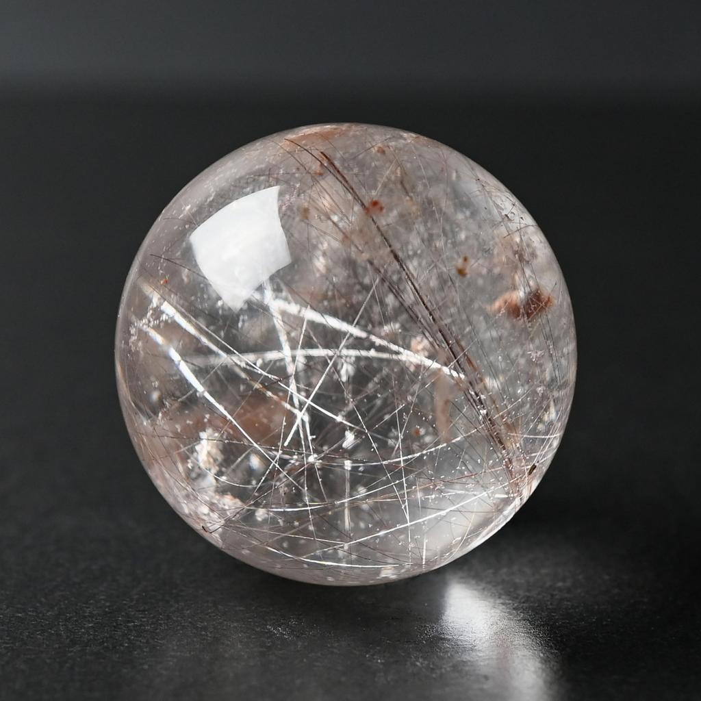 Eigado Red Rutilated Quartz Gold Needle Good Power Amulet for Financial and Career Luck Sphere, 36mm, 66g, Quartz, Fortune, Stone,