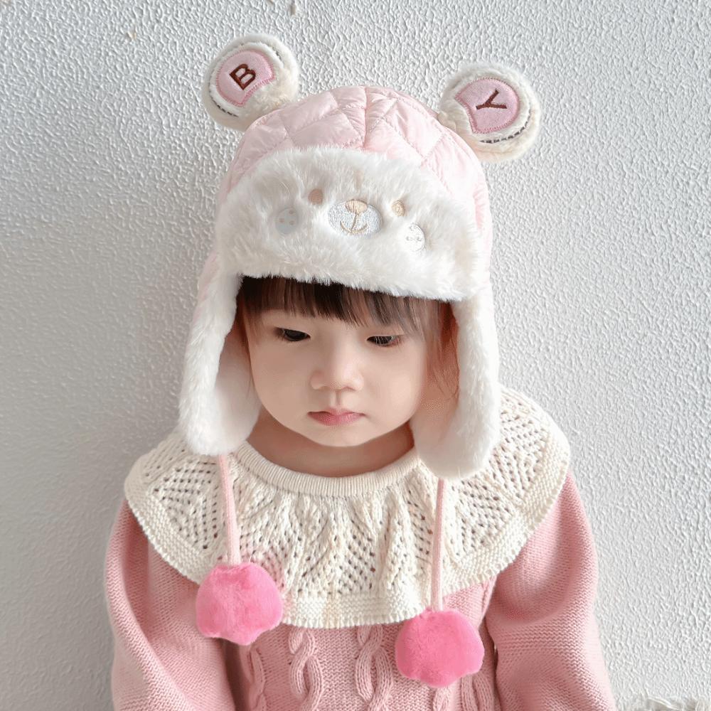 Windproof Cartoon Bear Baby Hat Plush Trendy Baby Beanie Cap Cute Earmuffs Toddler Cap  Gifts