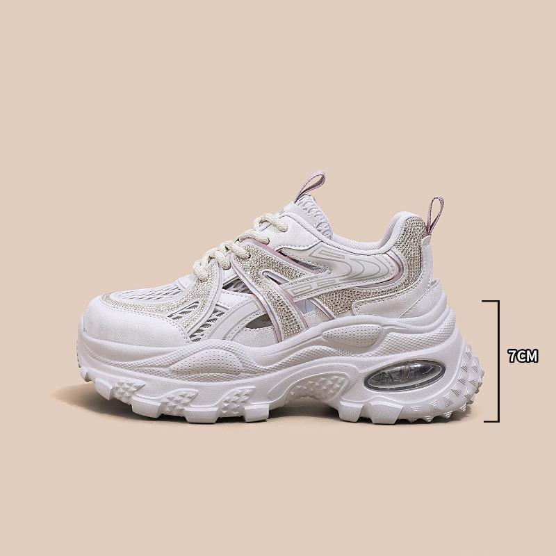 Thick-soled hollow dad shoes women's new summer shoes versatile breathable mesh rhinestone casual sports sandals