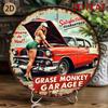 Vintage Car Pinup Girl Metal Wall Art Round Sign for Garage Cafe Bar Man Cave Gift