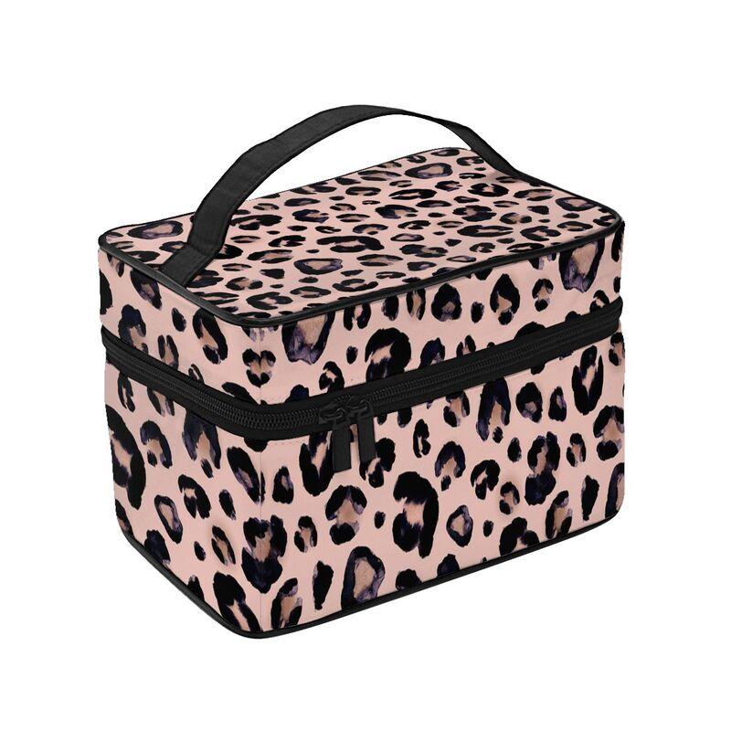 Schneeleopard Schwarz Grau Große Kosmetiktasche Gepard Rosa Tragbar Reißverschluss Kulturtaschen Kosmetikkoffer Geschenk für Mädchen Frauen