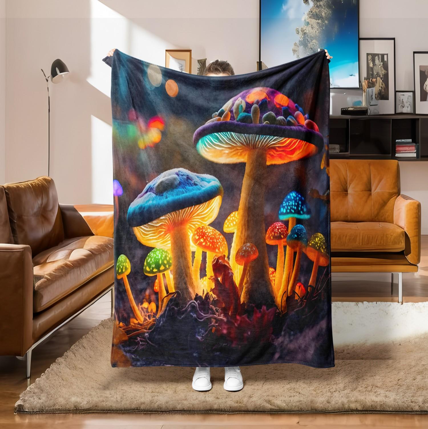 

1 шт. Плед флисовый Throw Fantasy Mushroom Лесной гриб в стиле бохо Мягкий тонкий Пледы для дома Машины Кемпинга Дремоты Пикника 75cmx90cm