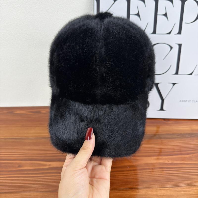 New Imitation Mink Baseball Cap Women's Autumn and Winter Versatile Big Head Circumference Warm Cap Showing Face Small Plush Hat