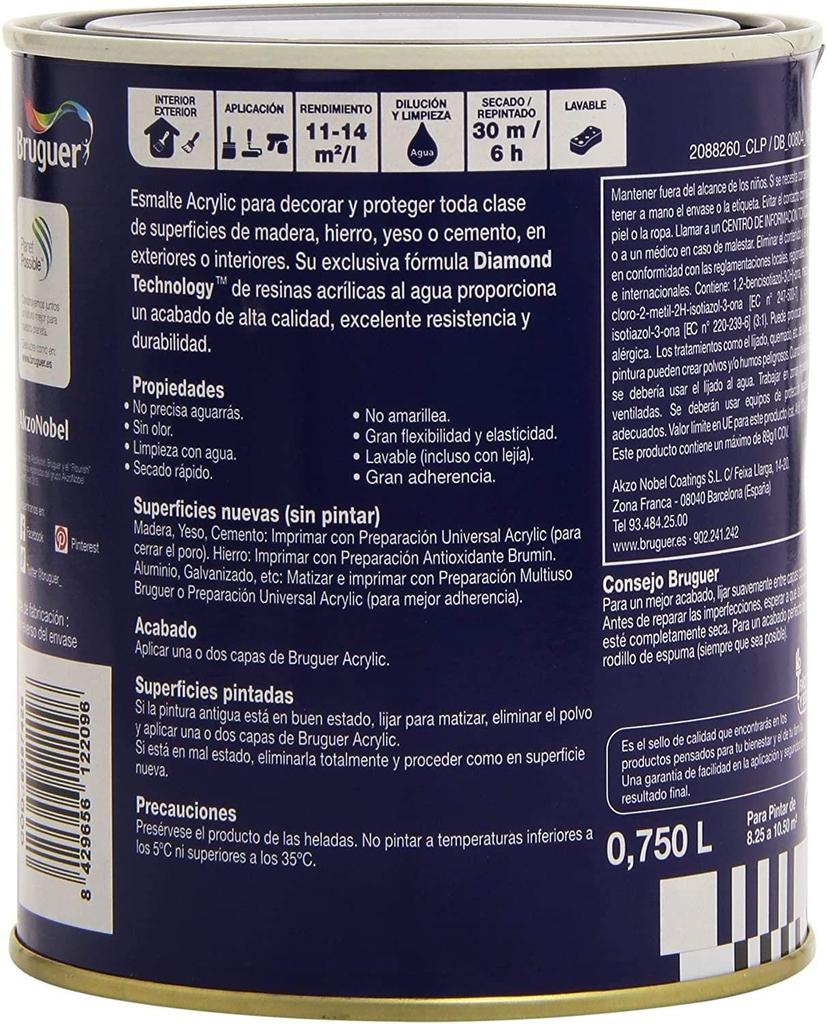 Black Gloss Acrylic Multi-surface Enamel 0.750l 5057426 Bruguer