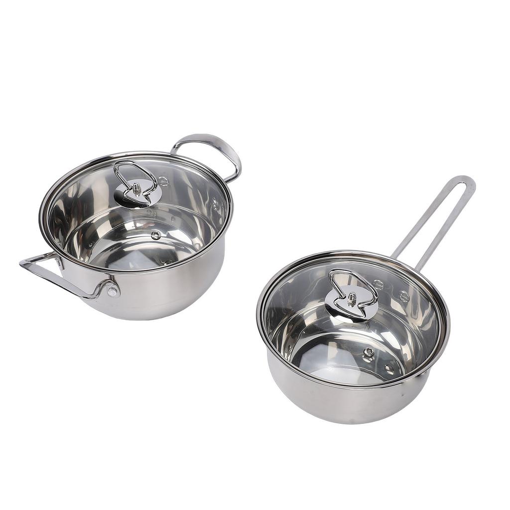 Cooking Pots Set Stainless Steel Milk Pot and Double Handle Soup Pot with Lids Easy To Clean for Kitchen