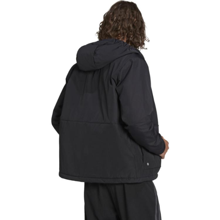 Adidas Solid Color Logo Print Stand Collar Hooded Jacket Men Outerwear Black H65766