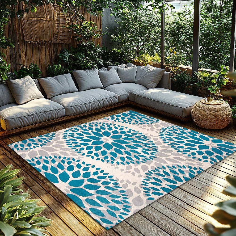 Blue Gray Floral Bohemian Rug, Flower Pattern Non-Slip Carpet, Soft Living Room Mat for Cozy Home Decor