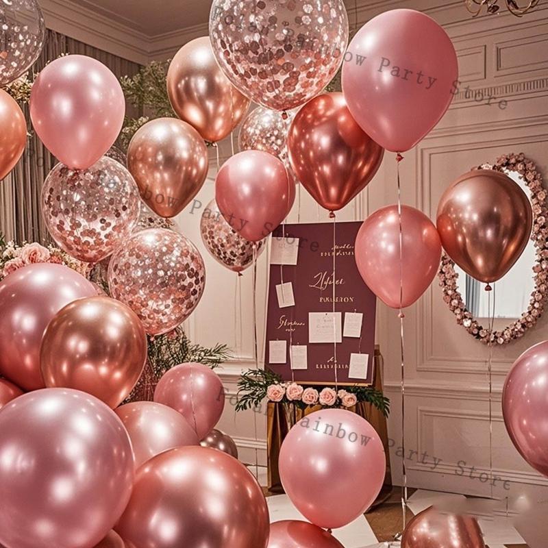 Pearl Powder Confetti Metal Latex Balloons Wedding Decoration Pink Globos New Year Birthday Party Baby Shower Anniversary Decor