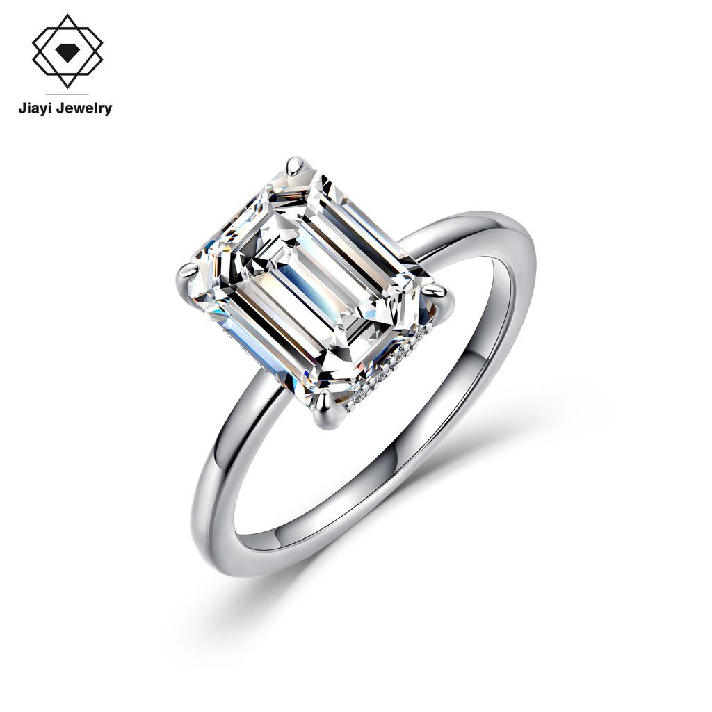 4.1 CTW Luxury Emerald Cut Solitaire Moissanite Engagement Ring S925 Silver with Hidden Stones Fine Jewelry