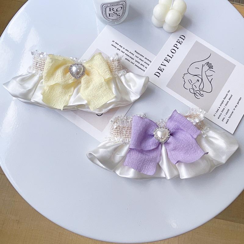 Cream Style Pet Collar Scarf Pearl Heart Bow Saliva Towel Bib For Cat Dog