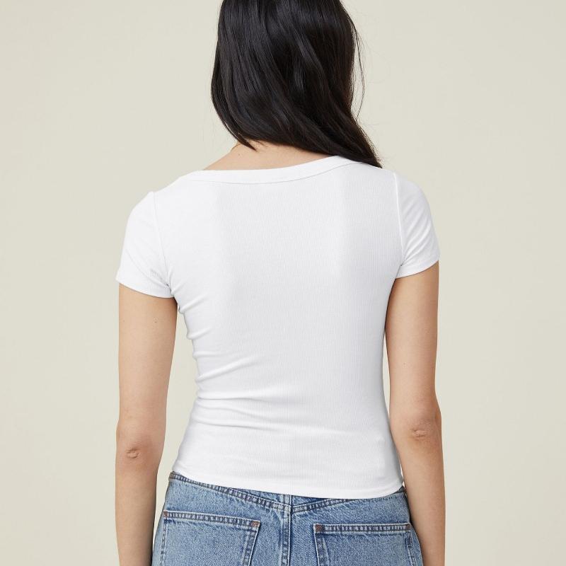 Y2K Summer Short Sleeve Slim Fit Crop T-shirts Women Fashion New Square Neck Elegant Casual T shirts Tops Simple Office Ladies Base Tee Shirt 26505