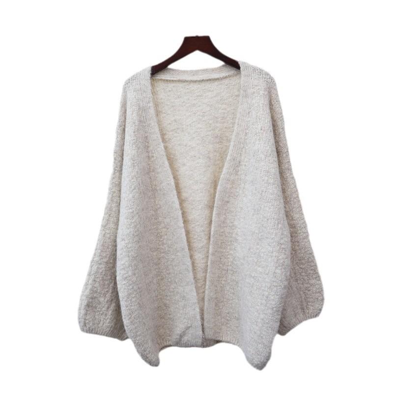 Autumn and Winter New Loose Soft Waxy Solid Color Lantern Sleeve Knitted Cardigan Lazy Wind Sweater Jacket Women