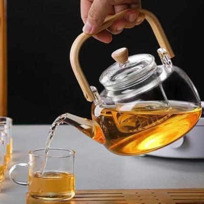 Comfortable 1000ml Glass Tea Pot with Handle Tea Soup Separation Japanese Style Teapot Transparent Heat-Resistant Teapot Office